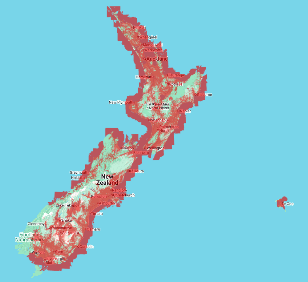 One NZ NB-IoT coverage map across New Zealand